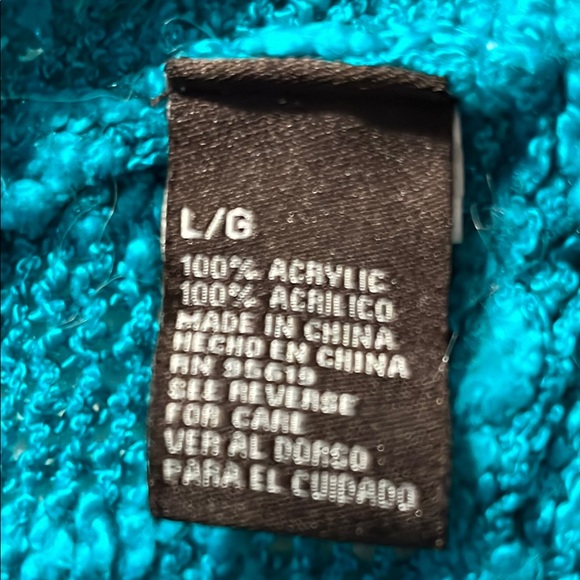 FeverTurquoise Sweater- knubby textured open cardigan Sz L - Picture 9 of 11